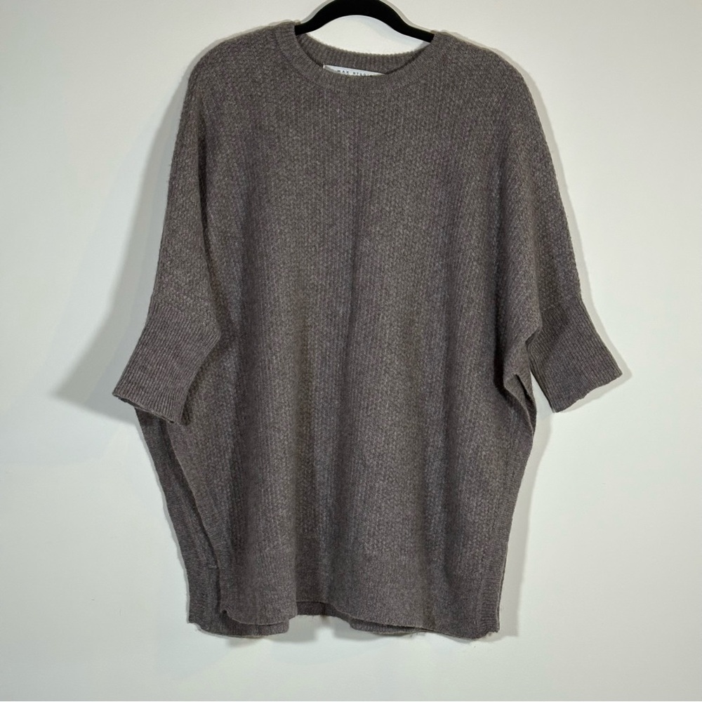 Max Studio Wool–Yak Oversized Ribbed Sweater Tunic – Heathered Taupe – L